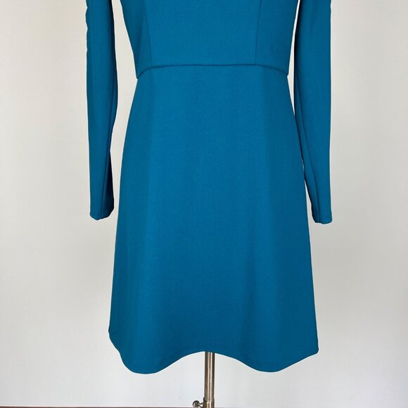 Adrianna Papell Womens Scalloped Neck Dress Teal Blue Cutout Long Sleeve size 6 - Picture 4 of 13